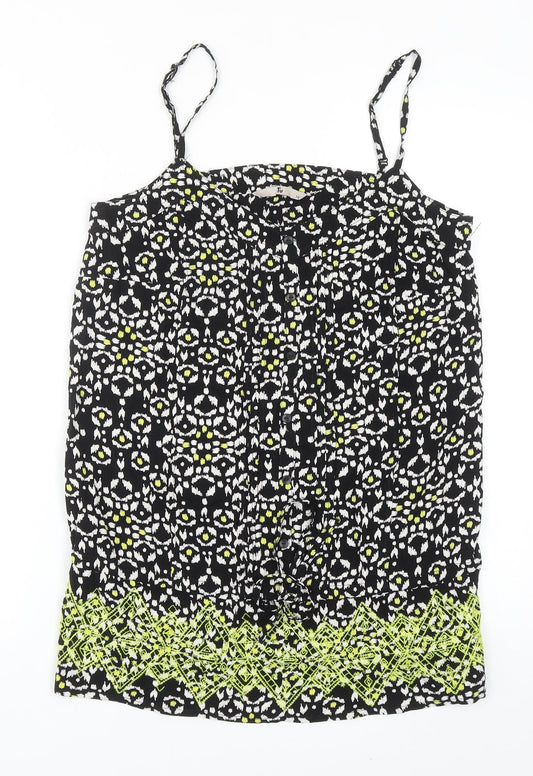 TU Womens Black Geometric Viscose Camisole Tank Size 12 V-Neck