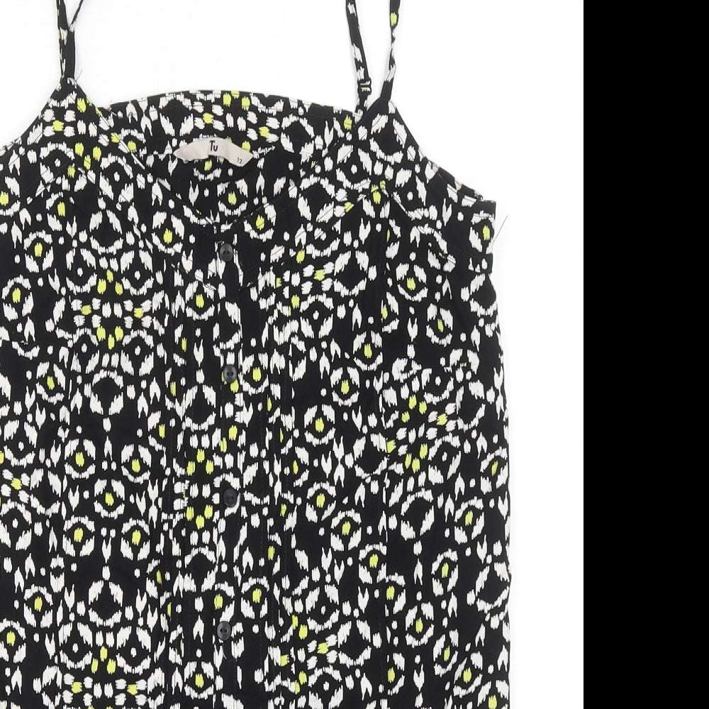 TU Womens Black Geometric Viscose Camisole Tank Size 12 V-Neck