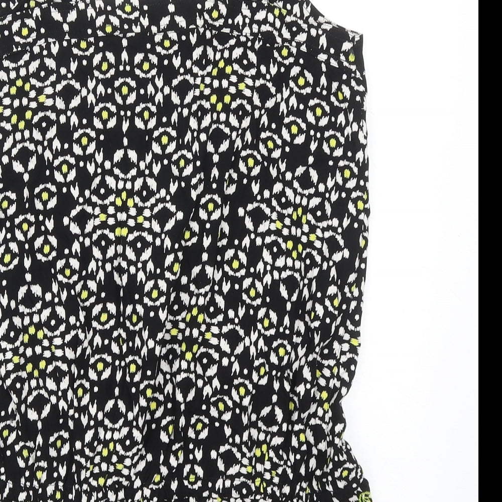 TU Womens Black Geometric Viscose Camisole Tank Size 12 V-Neck