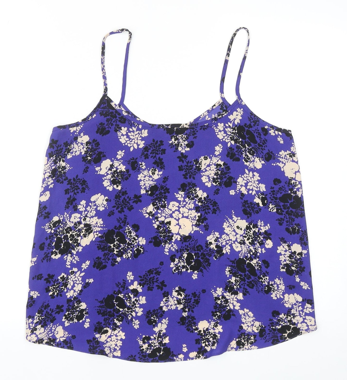 Papaya Womens Blue Floral Polyester Basic Tank Size 12 Round Neck
