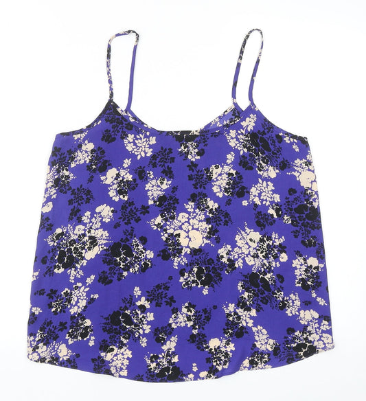 Papaya Womens Blue Floral Polyester Basic Tank Size 12 Round Neck