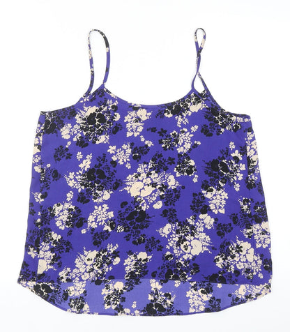 Papaya Womens Blue Floral Polyester Basic Tank Size 12 Round Neck
