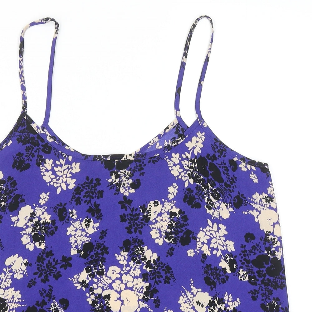 Papaya Womens Blue Floral Polyester Basic Tank Size 12 Round Neck