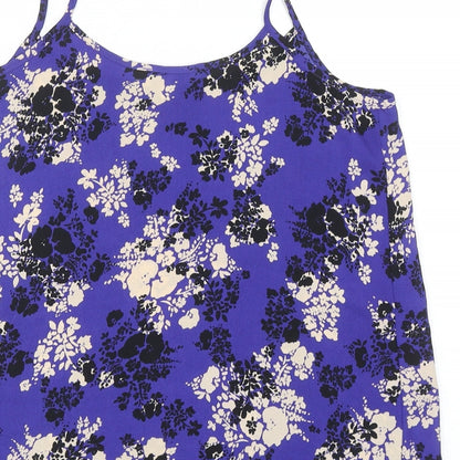 Papaya Womens Blue Floral Polyester Basic Tank Size 12 Round Neck