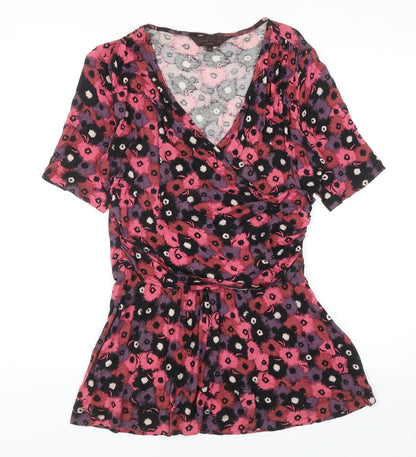 Great Plains Womens Pink Floral Viscose Basic Blouse Size M V-Neck - Ruched Detail