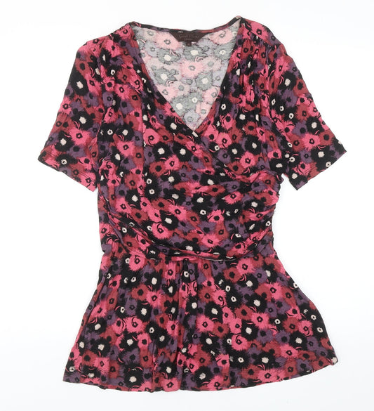 Great Plains Womens Pink Floral Viscose Basic Blouse Size M V-Neck - Ruched Detail