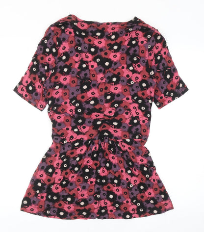 Great Plains Womens Pink Floral Viscose Basic Blouse Size M V-Neck - Ruched Detail