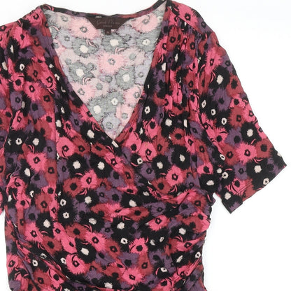 Great Plains Womens Pink Floral Viscose Basic Blouse Size M V-Neck - Ruched Detail
