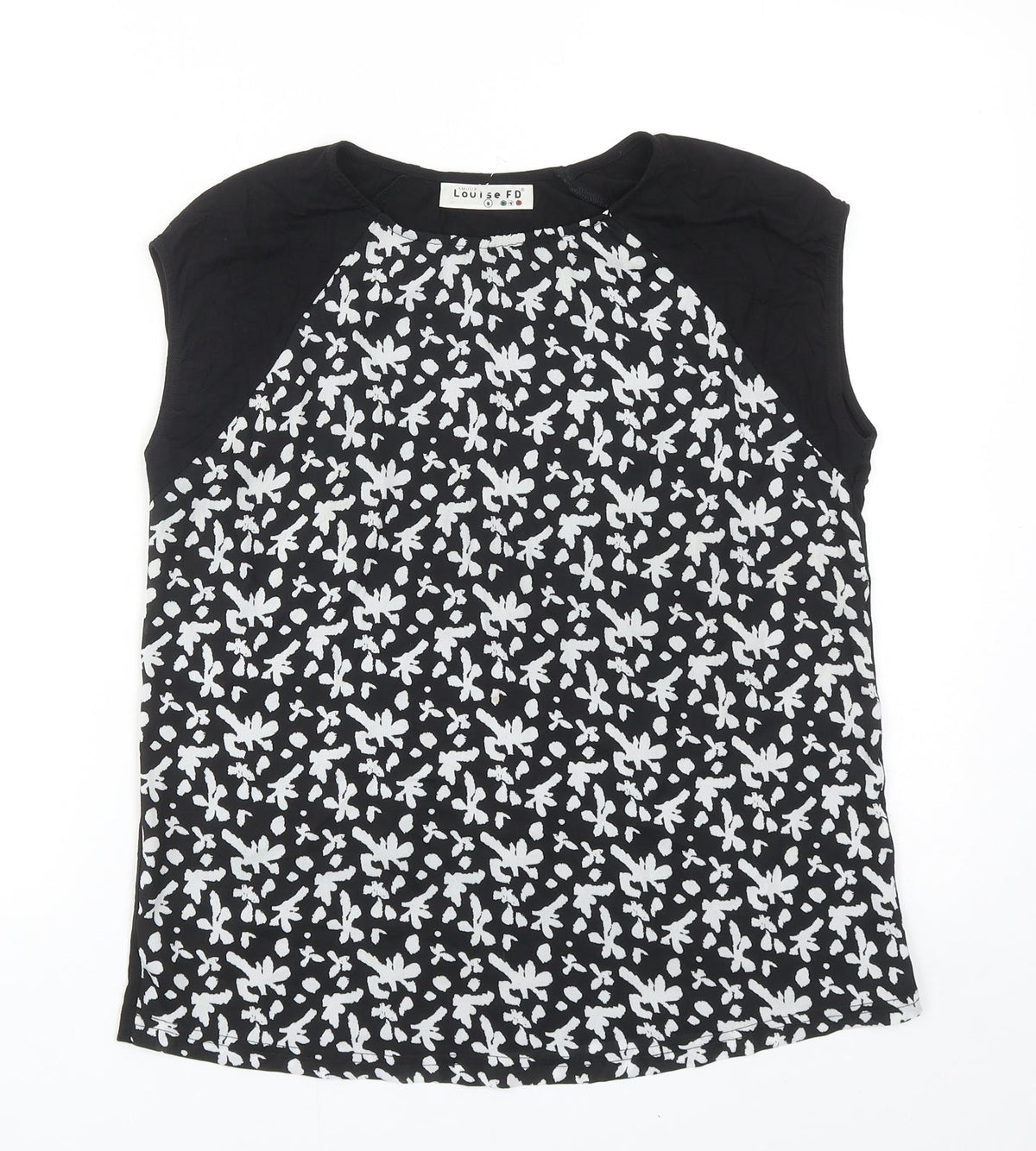 Louise FD Womens Black Geometric Polyester Basic Blouse Size S Boat Neck