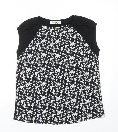 Louise FD Womens Black Geometric Polyester Basic Blouse Size S Boat Neck