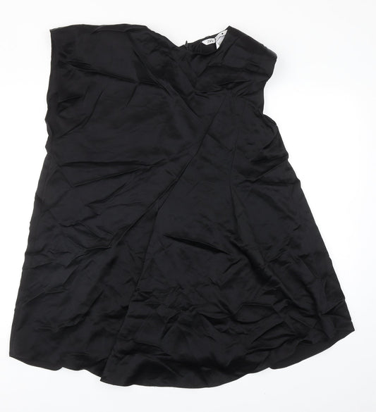 Zara Womens Black Viscose A-Line Size XS Off the Shoulder Zip - Shoulder Pads