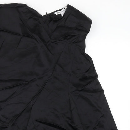 Zara Womens Black Viscose A-Line Size XS Off the Shoulder Zip - Shoulder Pads