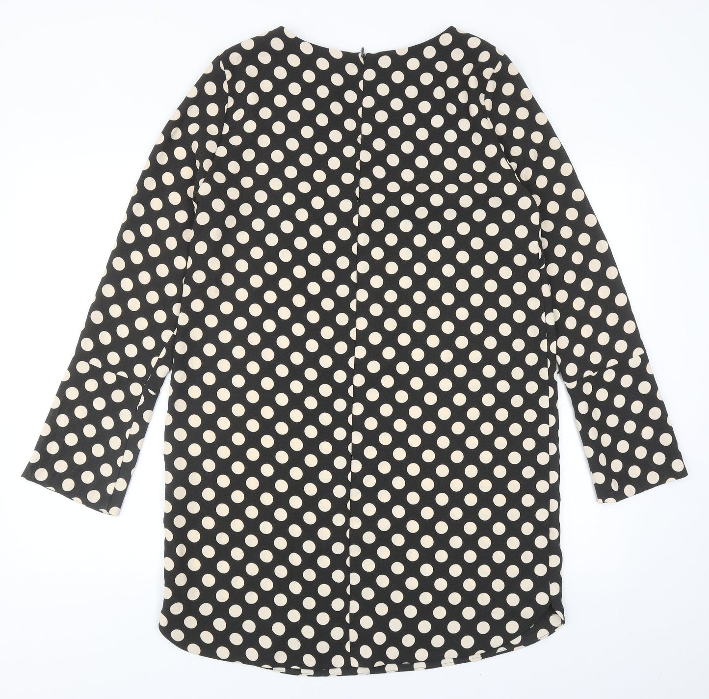H&M Womens Black Polka Dot Polyester A-Line Size 10 Round Neck Zip
