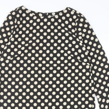 H&M Womens Black Polka Dot Polyester A-Line Size 10 Round Neck Zip