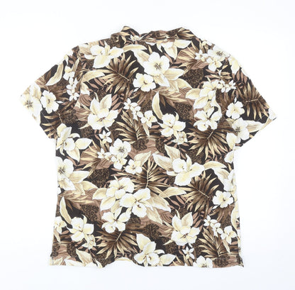 Cathy Essentials Womens Brown Floral Cotton Basic Button-Up Size S Collared