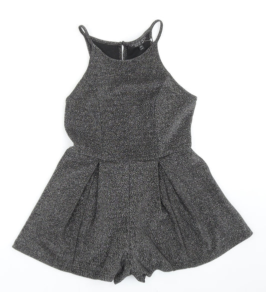 Topshop Womens Silver Polyester Playsuit One-Piece Size 10 Button