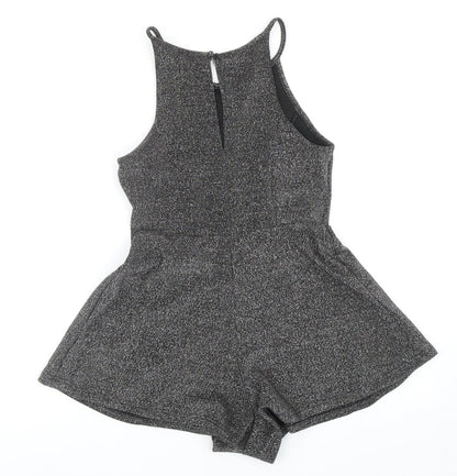 Topshop Womens Silver Polyester Playsuit One-Piece Size 10 Button