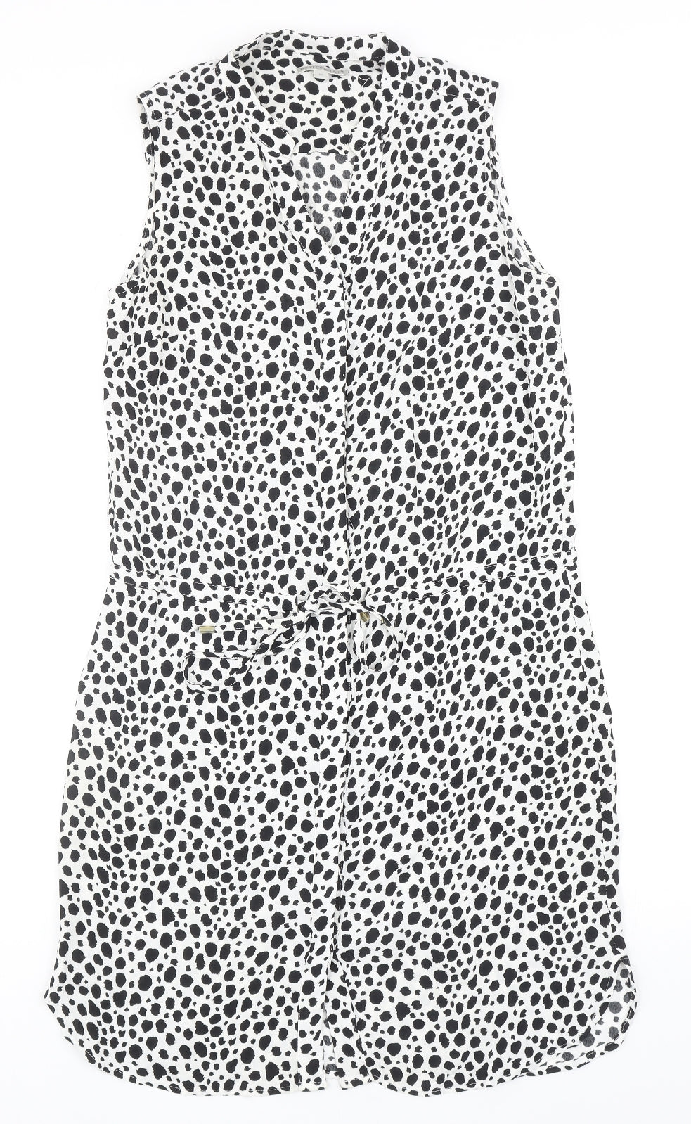 Target Collection Womens Black Geometric Viscose A-Line Size 10 V-Neck Button