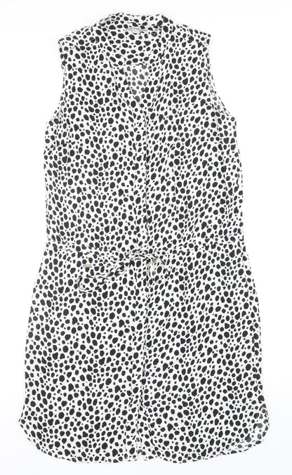 Target Collection Womens Black Geometric Viscose A-Line Size 10 V-Neck Button