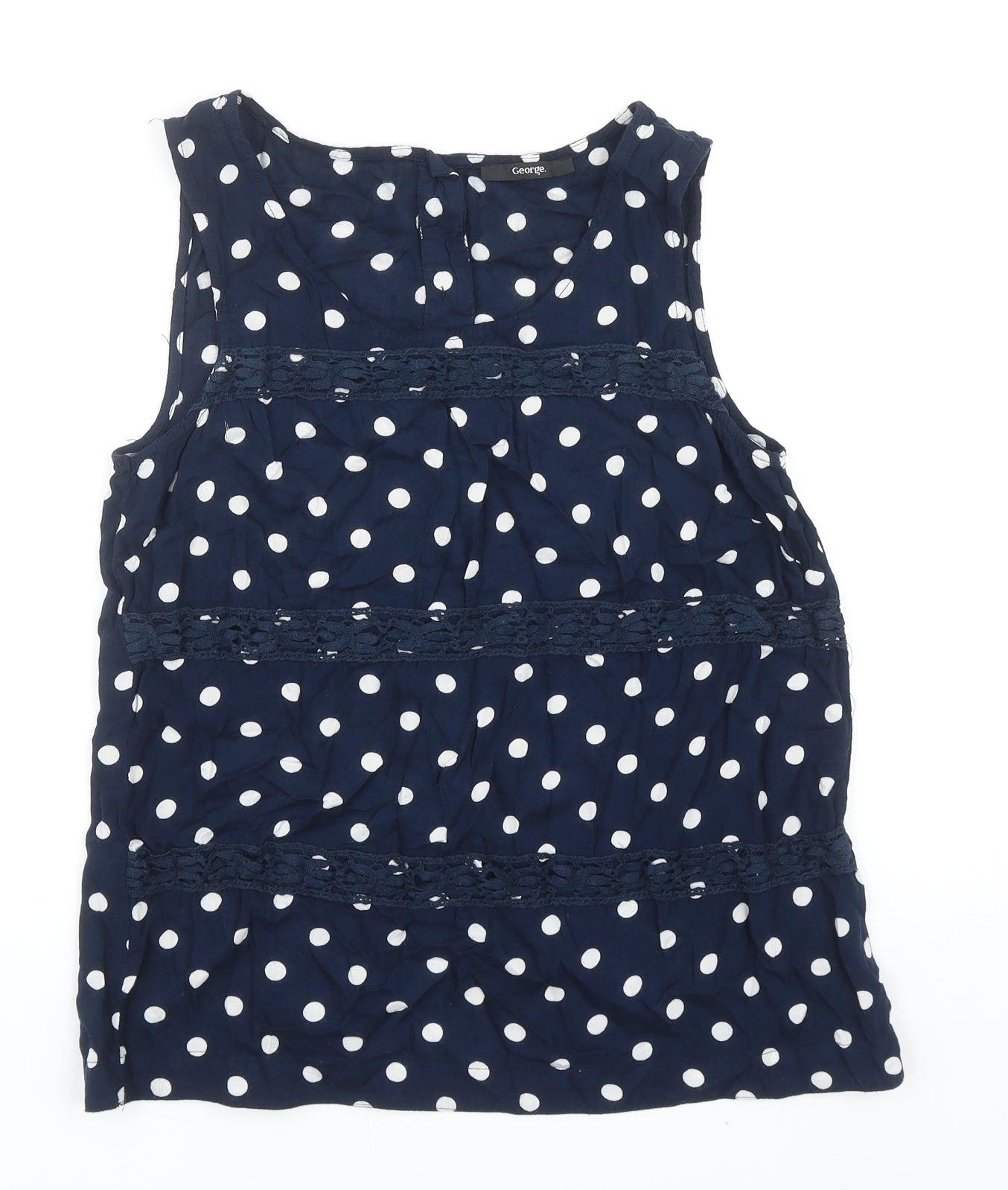 George Womens Blue Polka Dot Viscose Basic Tank Size 12 Round Neck