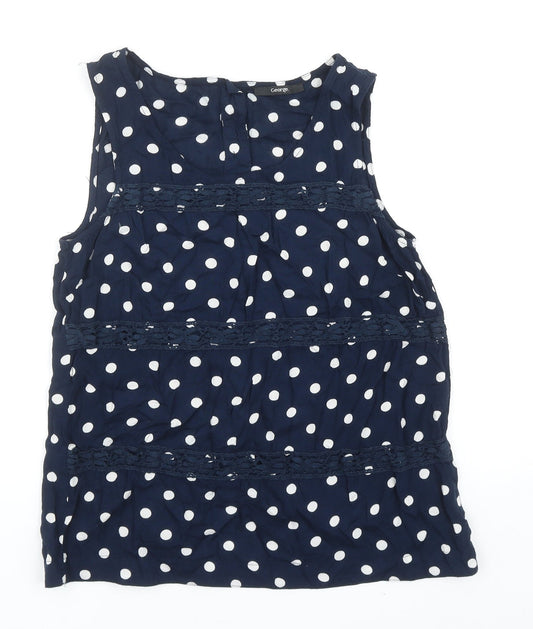 George Womens Blue Polka Dot Viscose Basic Tank Size 12 Round Neck