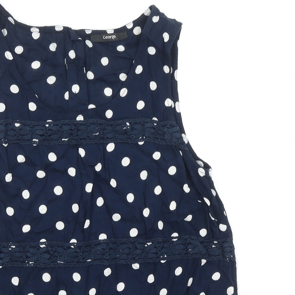 George Womens Blue Polka Dot Viscose Basic Tank Size 12 Round Neck