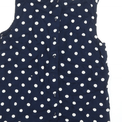 George Womens Blue Polka Dot Viscose Basic Tank Size 12 Round Neck