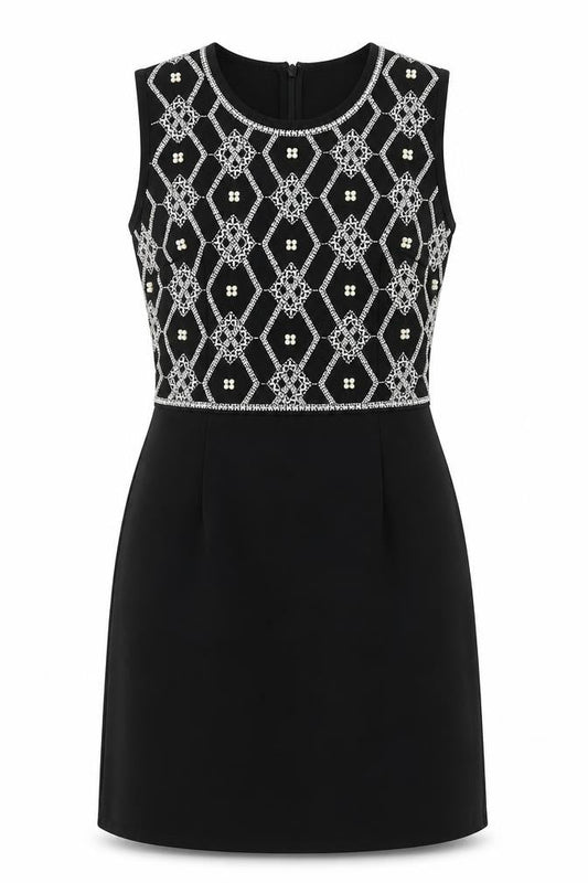 TFNC Womens Black Geometric Polyester A-Line Size M Round Neck Zip