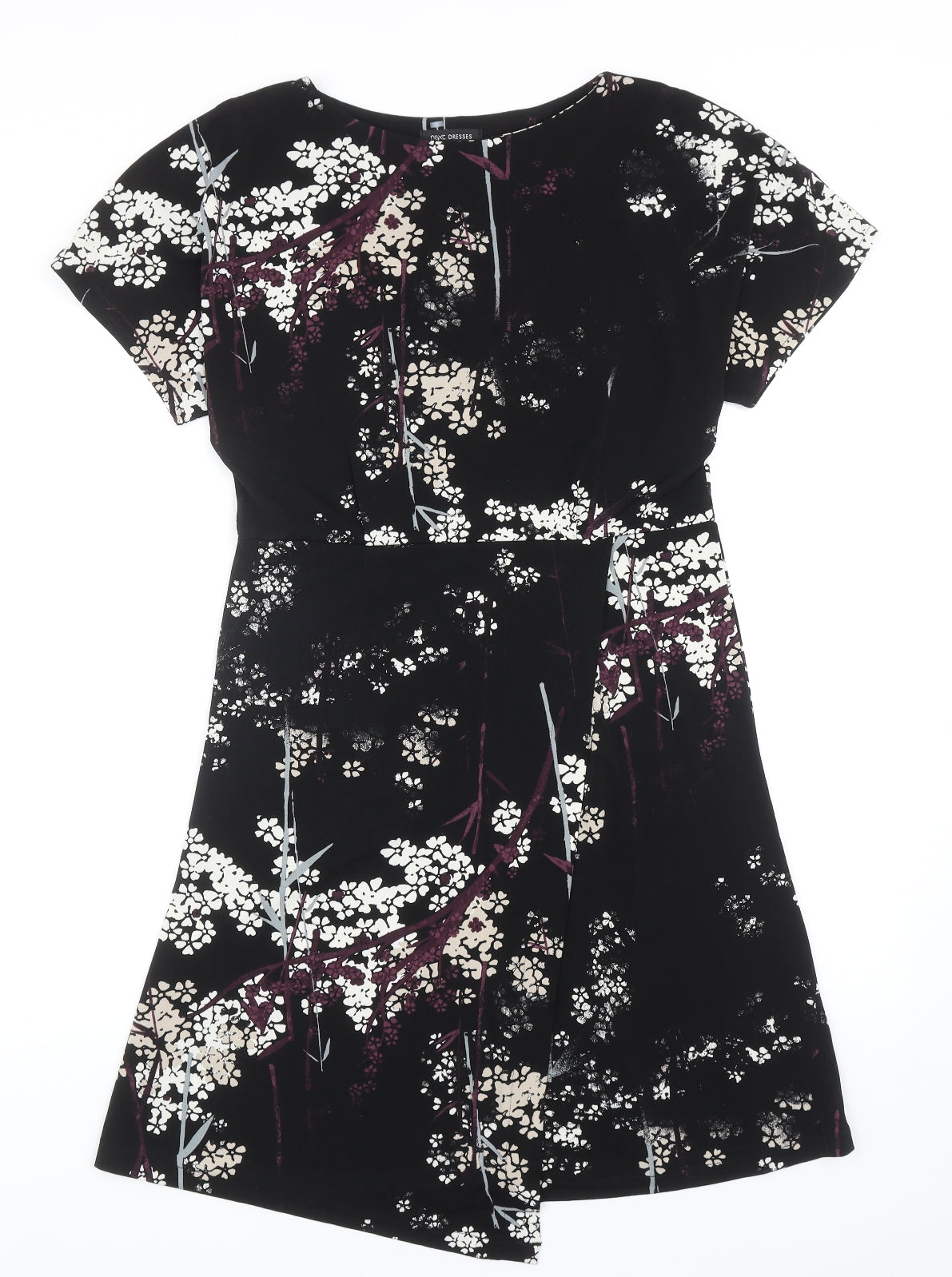 NEXT Womens Black Floral Polyester Trapeze & Swing Size 10 Round Neck Pullover
