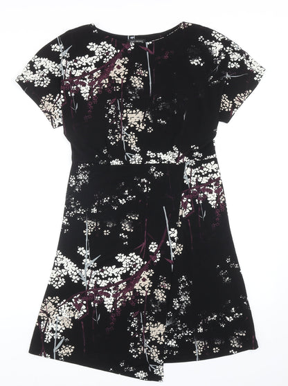 NEXT Womens Black Floral Polyester Trapeze & Swing Size 10 Round Neck Pullover
