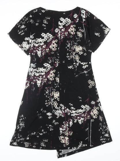 NEXT Womens Black Floral Polyester Trapeze & Swing Size 10 Round Neck Pullover