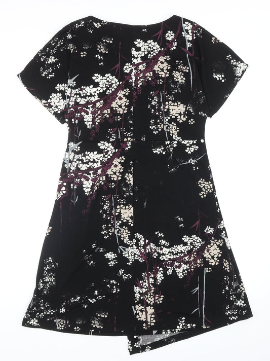 NEXT Womens Black Floral Polyester Trapeze & Swing Size 10 Round Neck Pullover