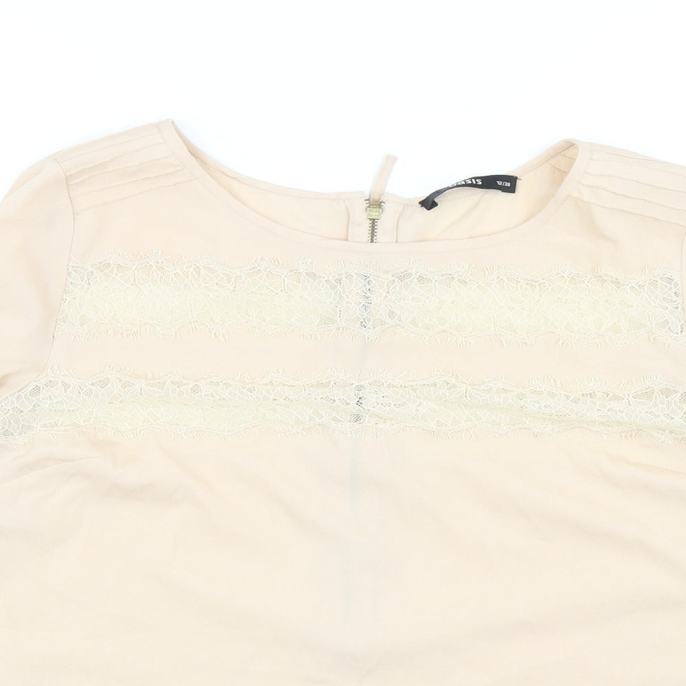 Womens UK Size 12 Oasis Beige Basic Blouse