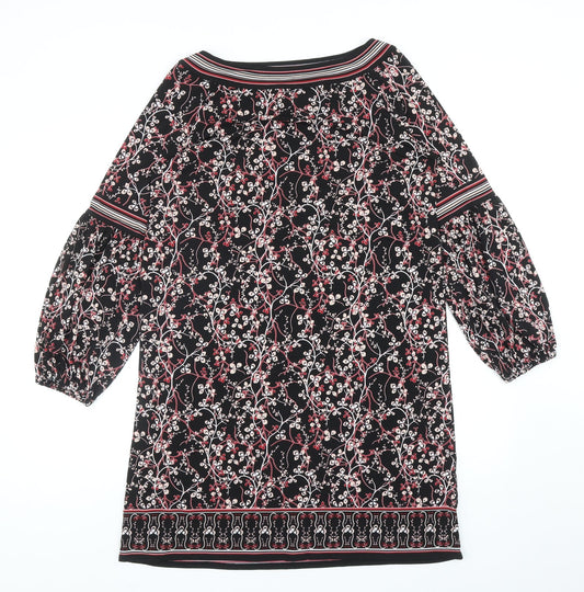 Max Studio Womens Black Geometric Polyester Shift Size M Boat Neck Pullover