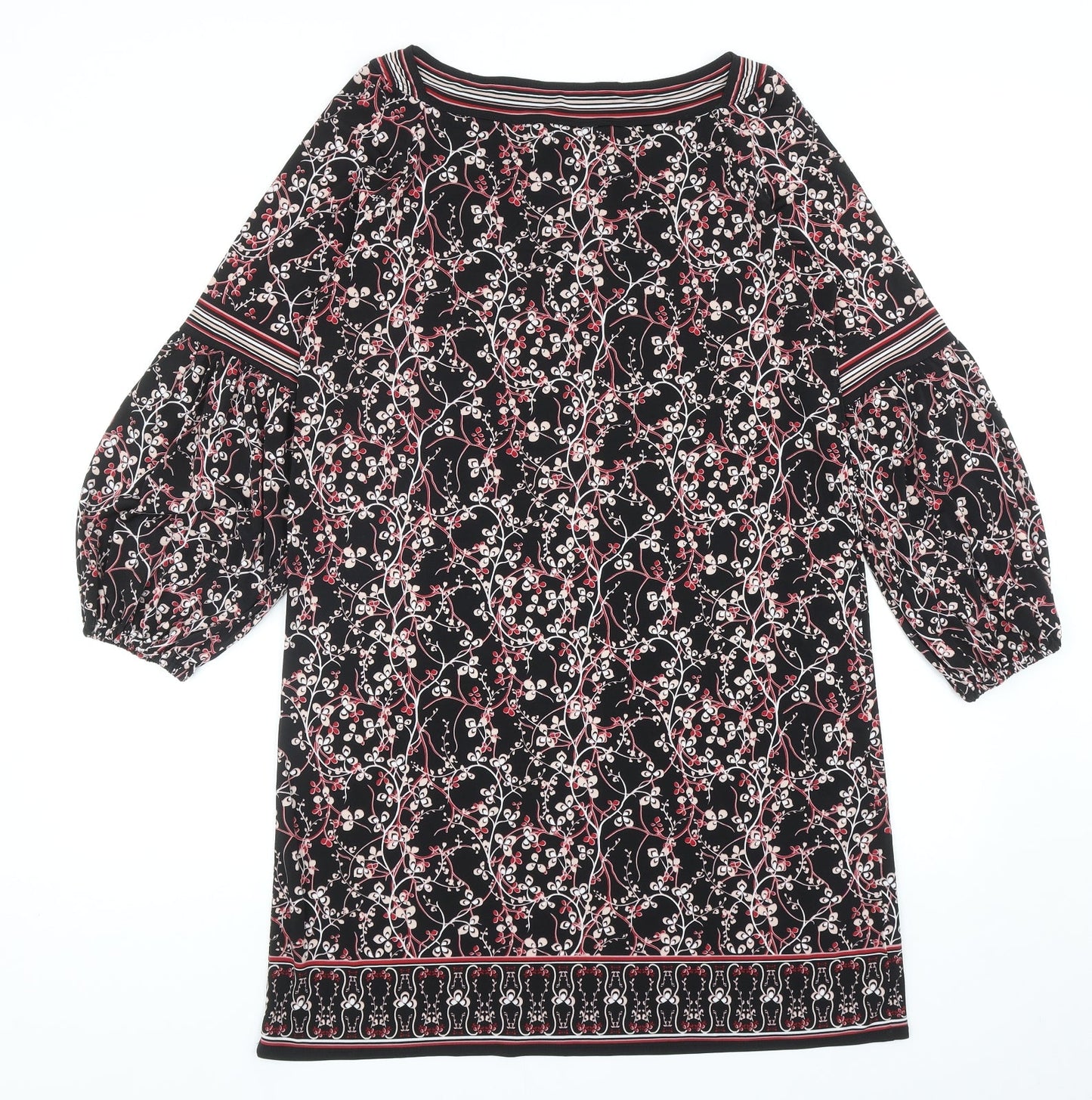 Max Studio Womens Black Geometric Polyester Shift Size M Boat Neck Pullover