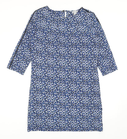 H&M Womens Blue Geometric Polyester Shift Size 12 Boat Neck Button