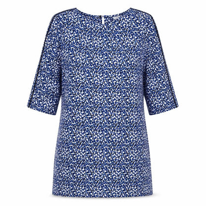 H&M Womens Blue Geometric Polyester Shift Size 12 Boat Neck Button