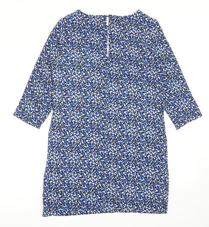 H&M Womens Blue Geometric Polyester Shift Size 12 Boat Neck Button