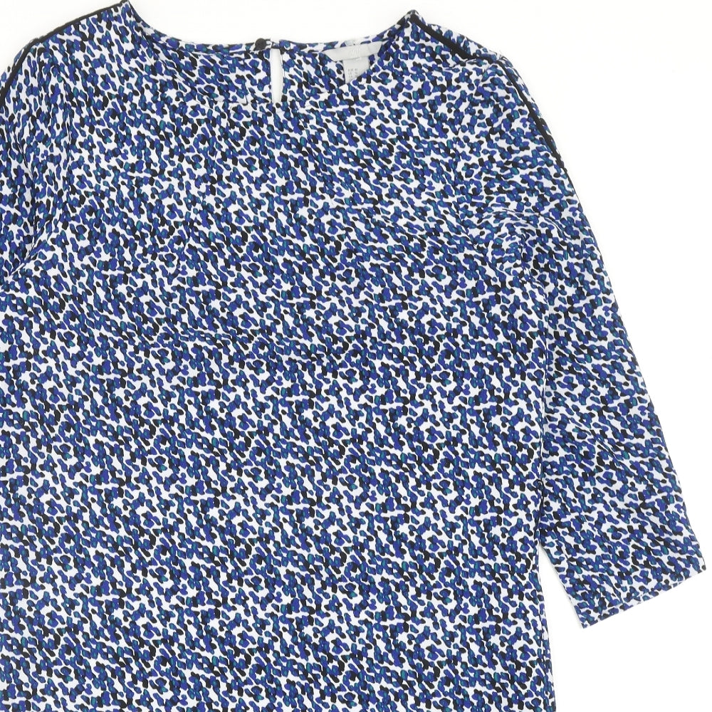H&M Womens Blue Geometric Polyester Shift Size 12 Boat Neck Button