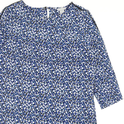 H&M Womens Blue Geometric Polyester Shift Size 12 Boat Neck Button