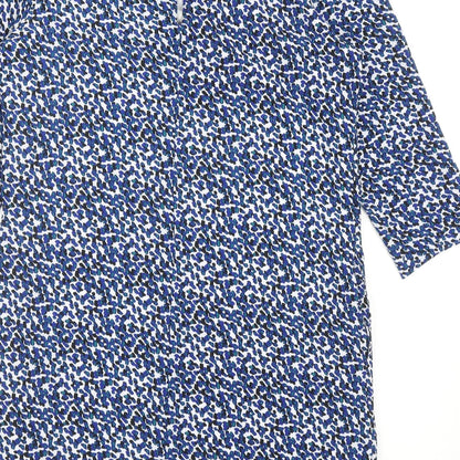H&M Womens Blue Geometric Polyester Shift Size 12 Boat Neck Button