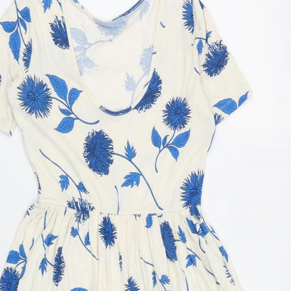 ASOS Womens Ivory Floral Viscose Fit & Flare Size 10 Scoop Neck Pullover