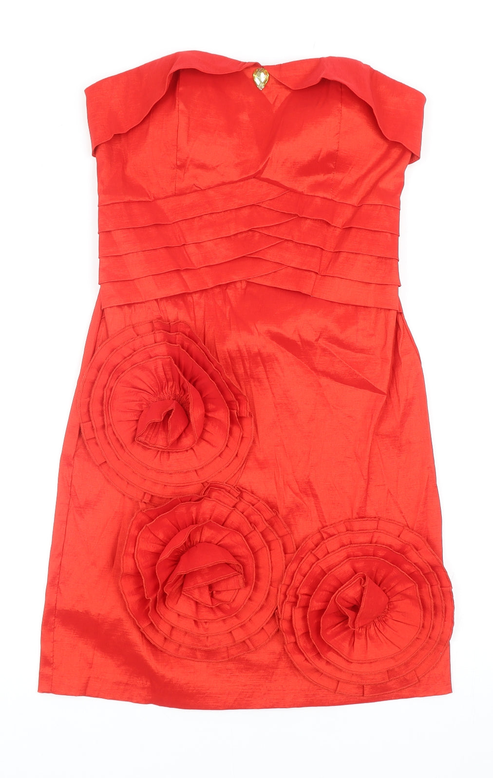 Romeo & Juliet Couture Womens Red Polyester Mini Size M Off the Shoulder Zip - Pleat Detail Flower