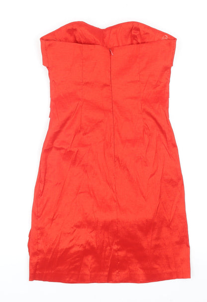 Romeo & Juliet Couture Womens Red Polyester Mini Size M Off the Shoulder Zip - Pleat Detail Flower