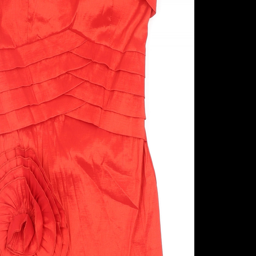 Romeo & Juliet Couture Womens Red Polyester Mini Size M Off the Shoulder Zip - Pleat Detail Flower