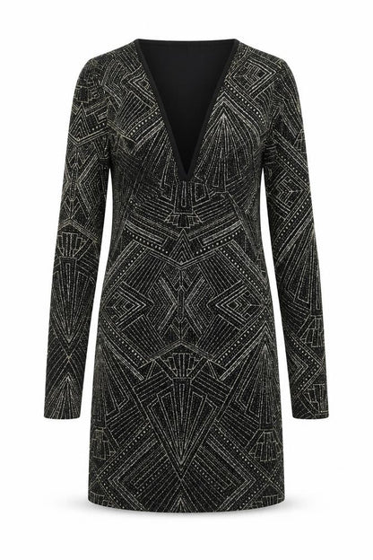 Divided by H&M Womens Black Geometric Polyamide Bodycon Size 8 V-Neck Pullover