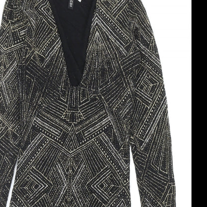 Divided by H&M Womens Black Geometric Polyamide Bodycon Size 8 V-Neck Pullover