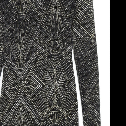 Divided by H&M Womens Black Geometric Polyamide Bodycon Size 8 V-Neck Pullover