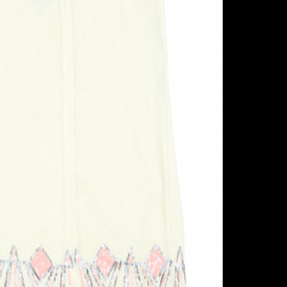 Warehouse Womens Beige Geometric Polyester Tank Dress Size 12 Square Neck Zip