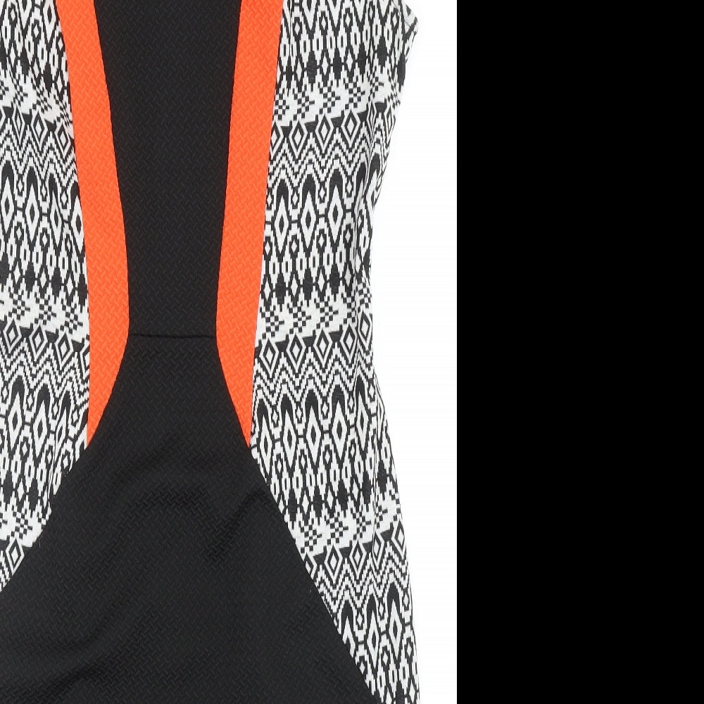 George Womens Black Geometric Polyester Pencil Dress Size 14 Boat Neck Zip